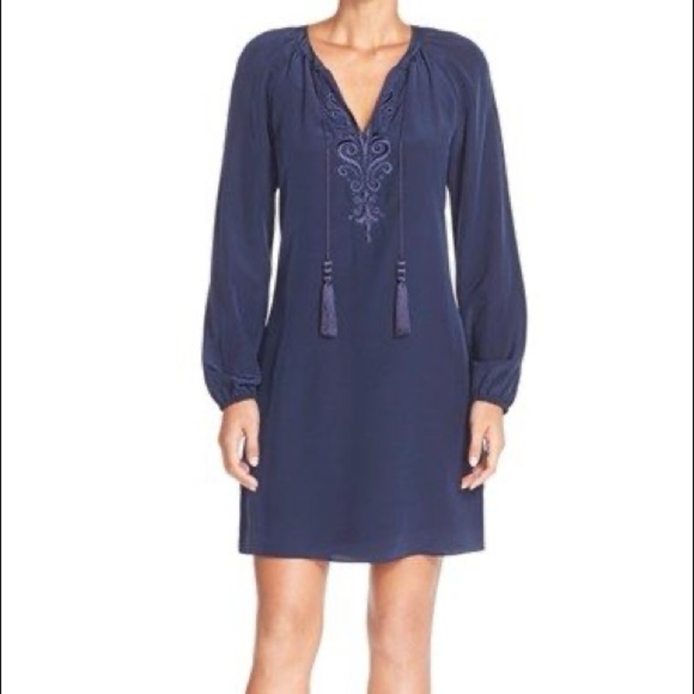 Lilly Pulitzer Roslyn Silk Navy Beaded Embroidered Tunic Dress 17490